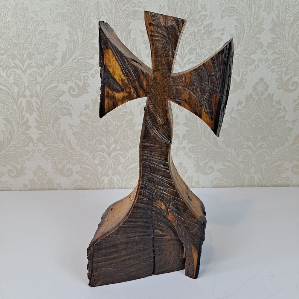 Handcarved Wooden Cross One Piece Signed by Artist Ben Rivers